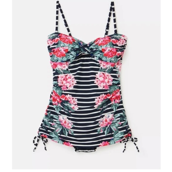 Joules Delphine Swimsuit One Piece Stripe Floral Bathing Suit Beach Vacation 12 - Picture 1 of 10